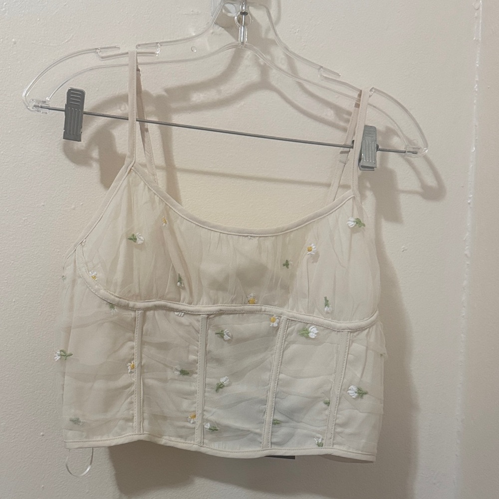 Le Lis Sheer Cream Floral Camisole